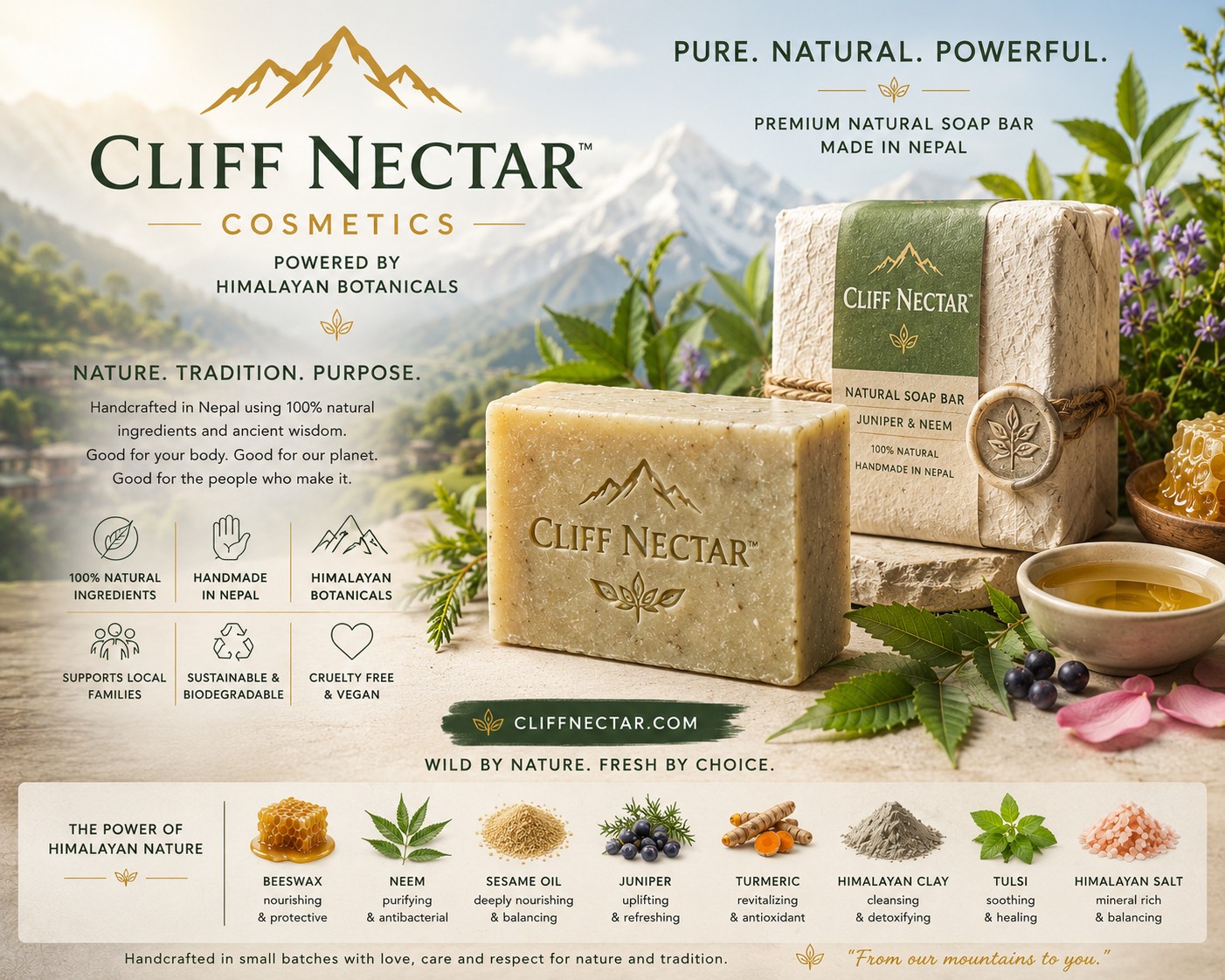 Cliff Nectar Cosmetics premium natural soap bars made in Nepal